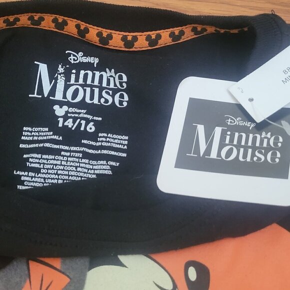 DISNEY Minnie Mouse Girl's Halloween T-SHIRT Witch Broom BLACK Orange Size 14 16 - Picture 3 of 5